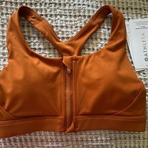 Athleta orange zip up sports bra NWT